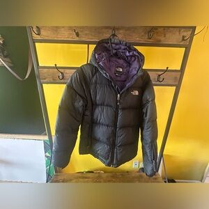 The North Face Black Puffer Jacket with Purple Lining